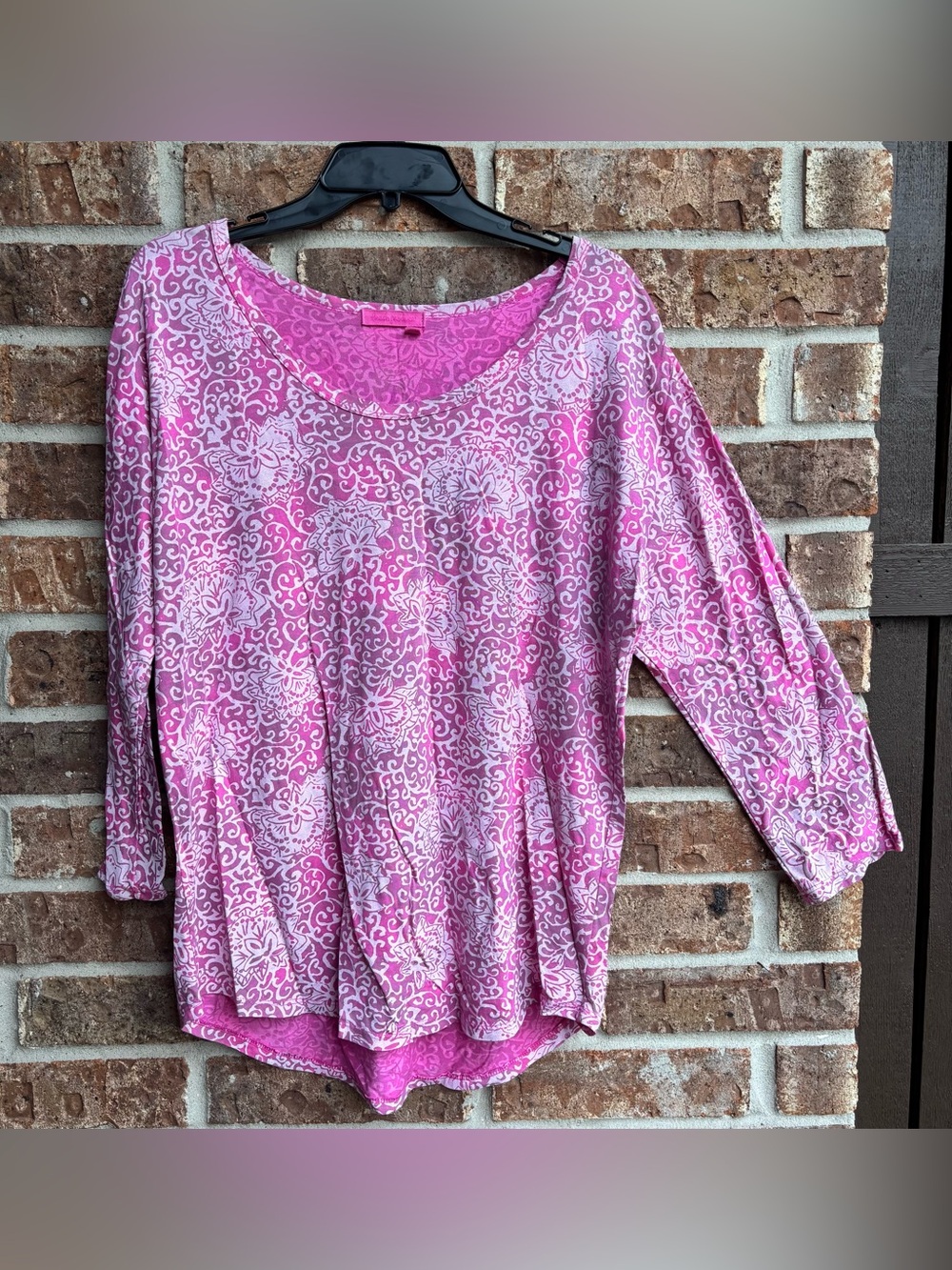 fresh produce Pink and White Floral-Print Scoop Neck Blouse